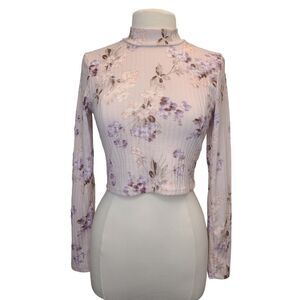 NWT H&M Women's M ASO Enid Sinclair Floral Mock Neck Ribbed Cropped Pink Top